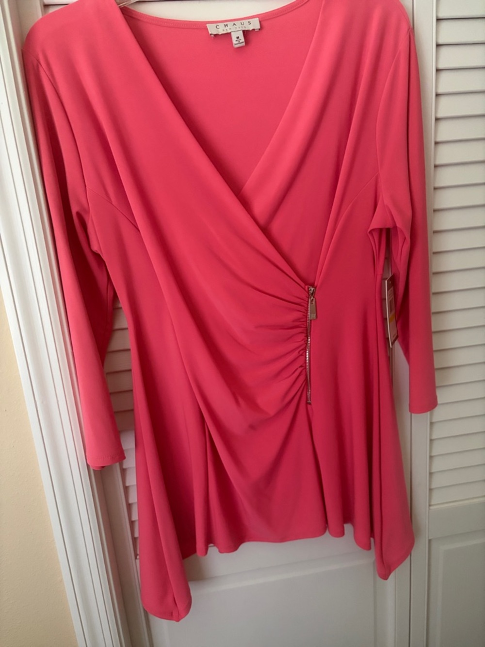Chaus Coral-Pink Draped Surplice Tunic